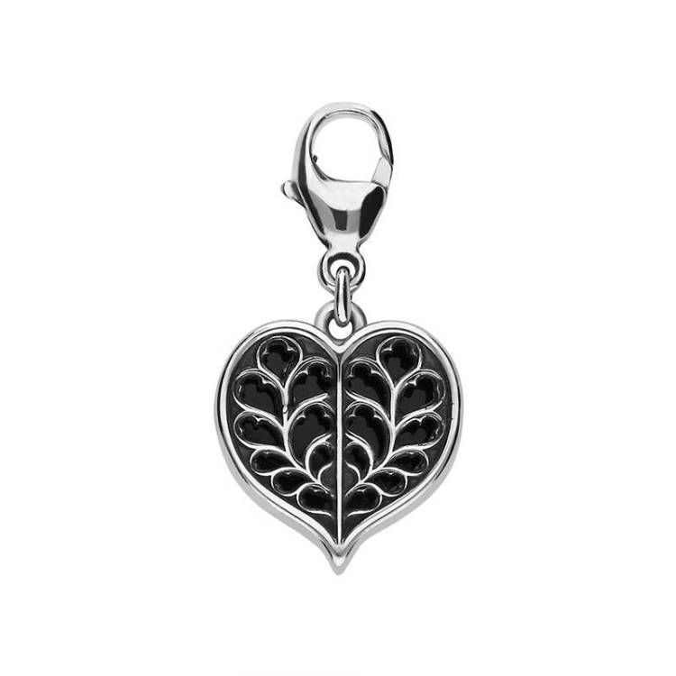 Sterling Silver Whitby Jet York Minster Heart Charm - Silver