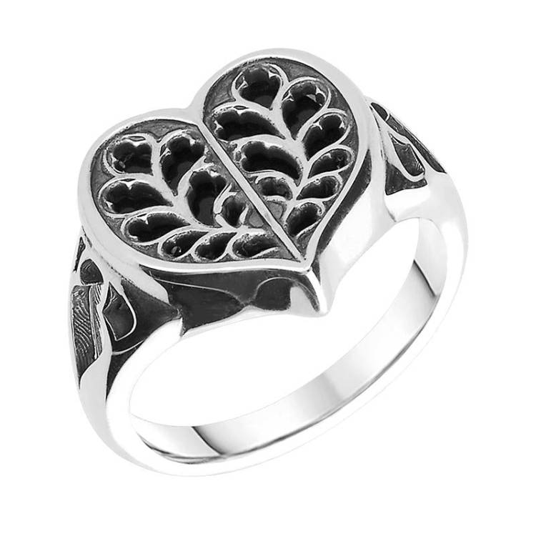 Sterling Silver Whitby Jet York Minster Heart Ring - Silver