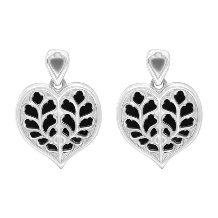 Sterling Silver Whitby Jet York Minster Heart Stud Drop Earrings - Silver