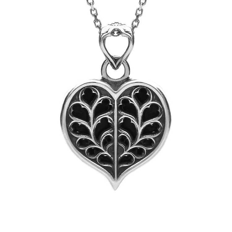 Sterling Silver Whitby Jet York Minster Small Heart Necklace - Silver