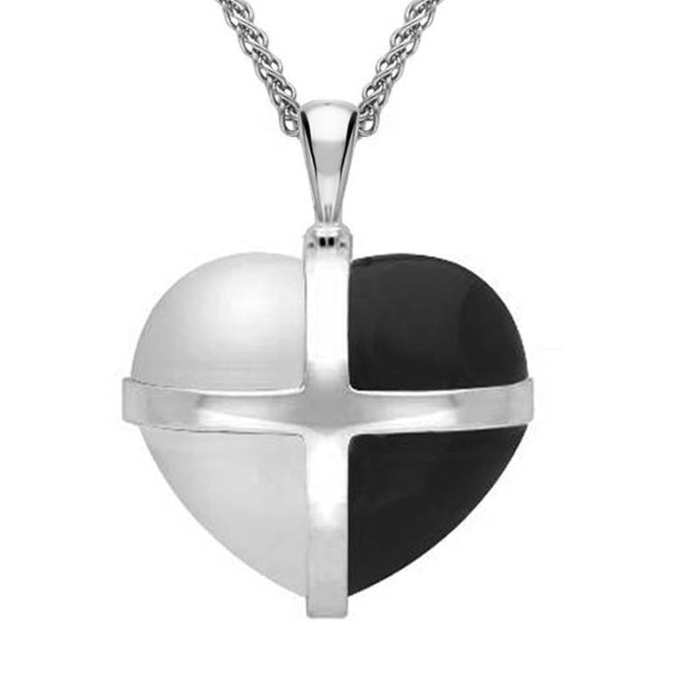 Sterling Silver Whitby Jet Bauxite Large Cross Heart Necklace - Silver