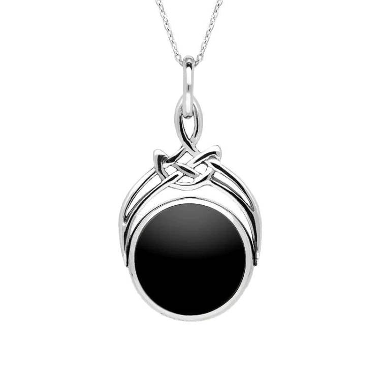 Sterling Silver Whitby Jet Blue John Round Swivel Fob Necklace - Silver