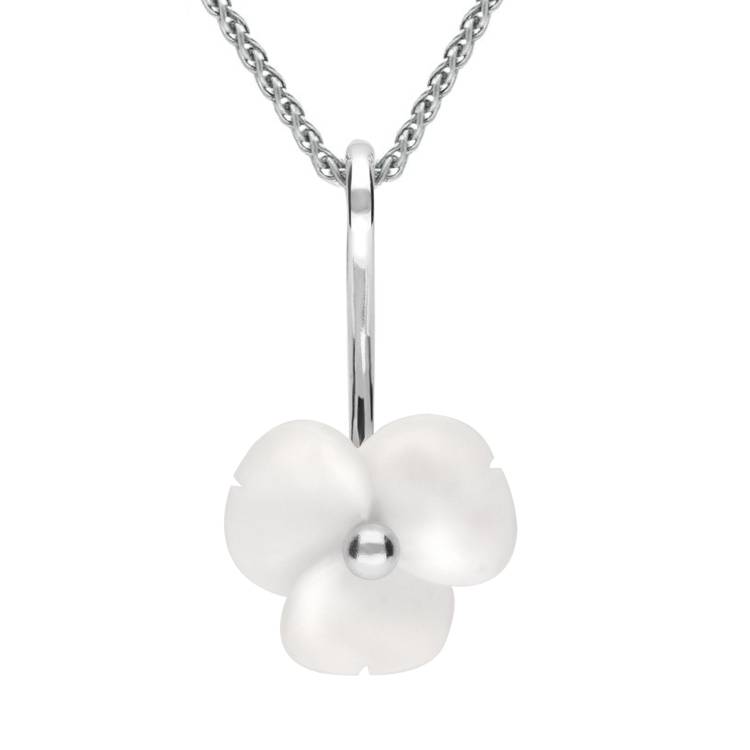 Sterling Silver White Agate Tuberose 15mm Clover Necklace - Silver