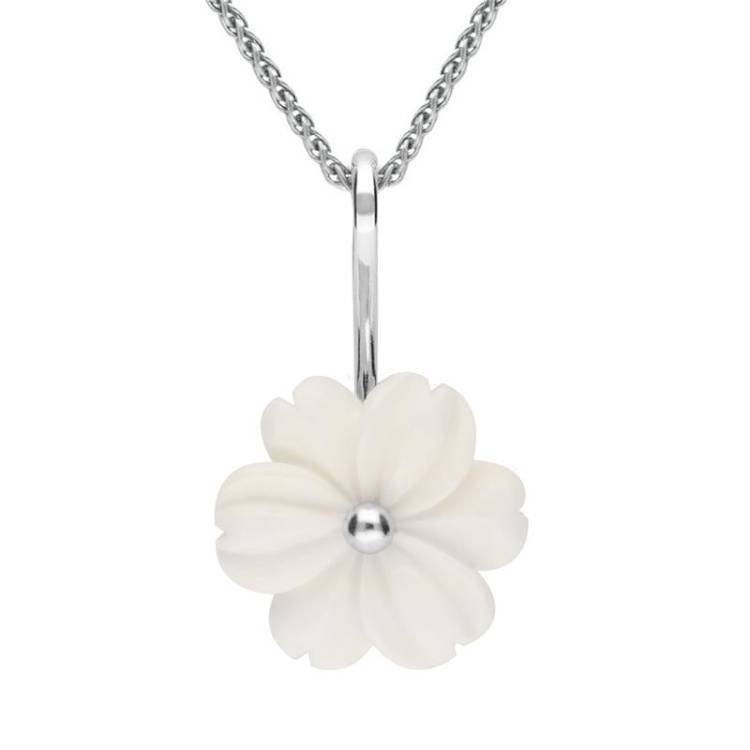 Sterling Silver White Agate Tuberose 18mm Dahlia Necklace - Silver