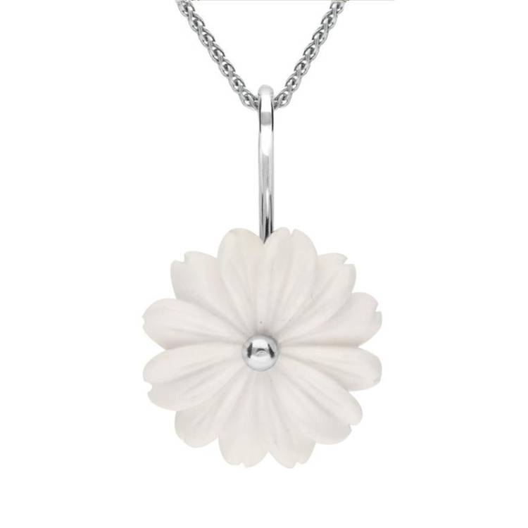 Sterling Silver White Agate Tuberose 20mm Daisy Necklace - Silver