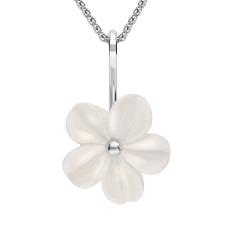 Sterling Silver White Agate Tuberose 22mm Desert Rose Necklace - Silver