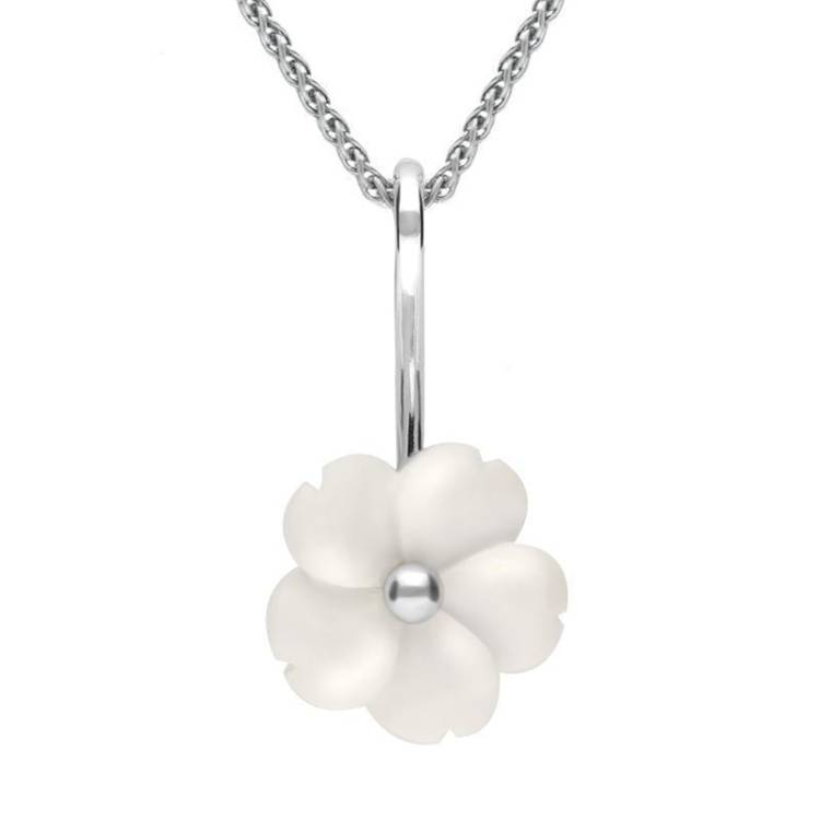 Sterling Silver White Agate Tuberose 15mm Gypsophila Necklace - Silver