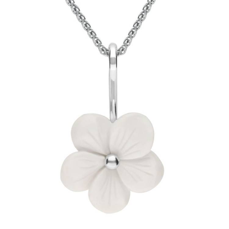 Sterling Silver White Agate Tuberose 20mm Pansy Necklace - Silver