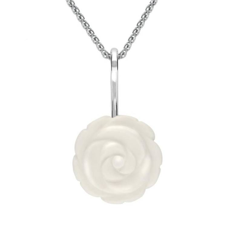 Sterling Silver White Agate Tuberose 18mm Rose Necklace - Silver