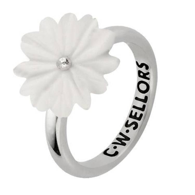 Sterling Silver White Agate Tuberose 15mm Daisy Ring - Silver
