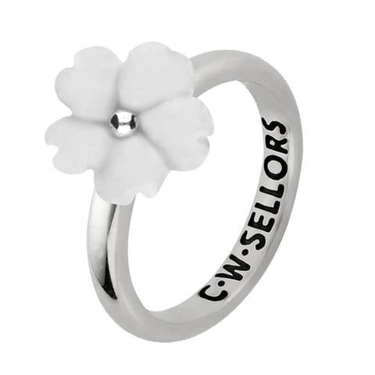 Sterling Silver White Agate Tuberose 10mm Gypsophila Ring - Silver