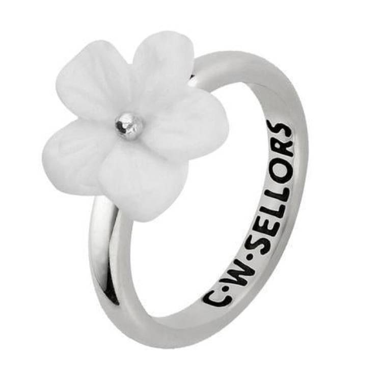 Sterling Silver White Agate Tuberose 12mm Pansy Ring - Option1 Value Silver
