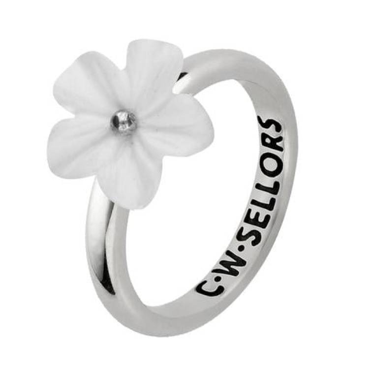 Sterling Silver White Agate Tuberose 12mm Desert Rose Ring - Silver