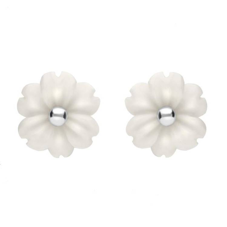 Sterling Silver White Agate Tuberose 8mm Dahlia Stud Earrings - Silver