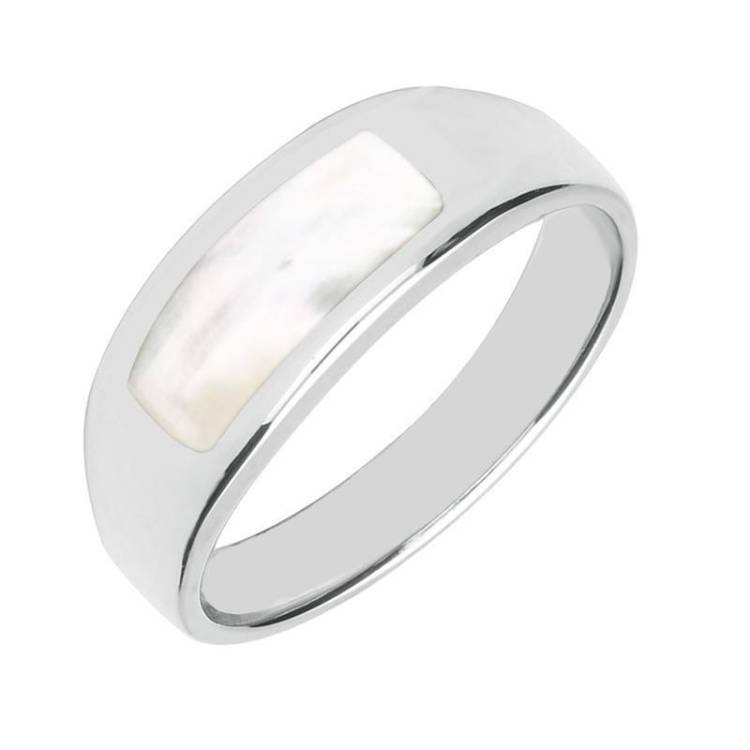 Sterling Silver White Mother of Pearl Inlay Band Ring