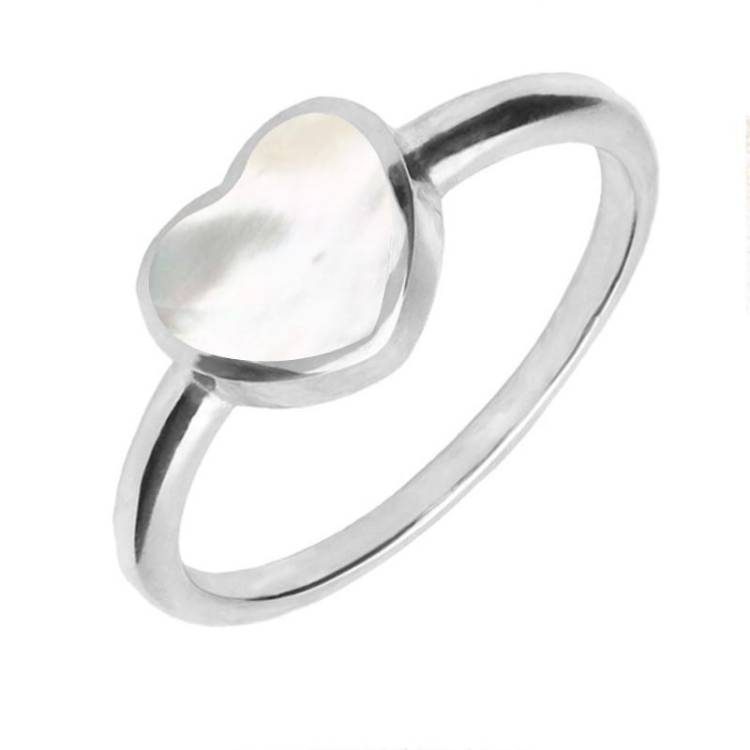 Sterling Silver White Mother of Pearl Single Heart Ring - Option1 Value Silver