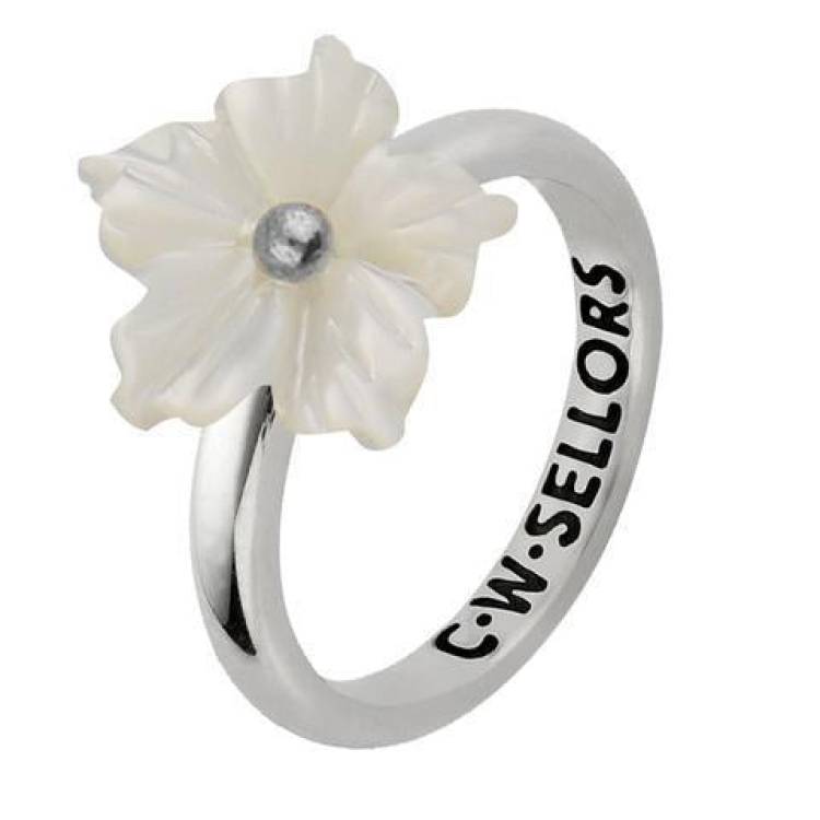 Sterling Silver White Mother of Pearl Tuberose 10mm Carnation Ring - Silver