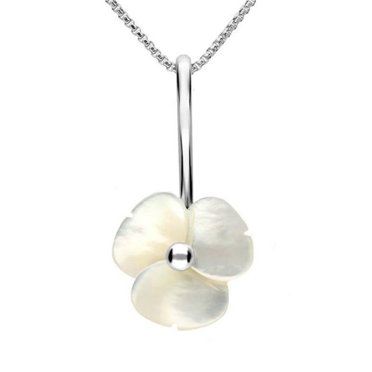 Sterling Silver White Mother of Pearl Tuberose 15mm Clover Necklace - Silver