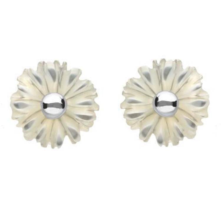Sterling Silver White Mother of Pearl Tuberose 6mm Daisy Stud Earrings - Silver