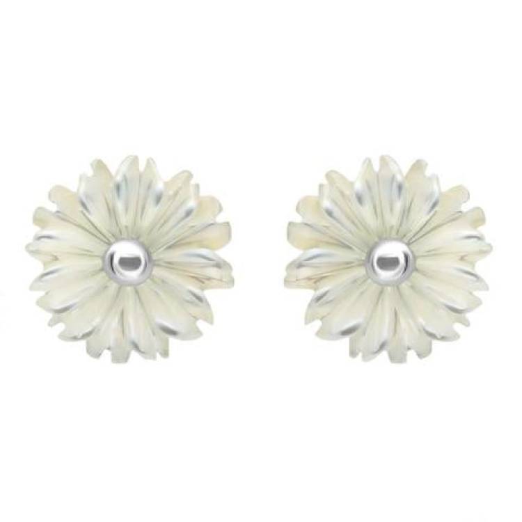 Sterling Silver White Mother of Pearl Tuberose 8mm Daisy Stud Earrings - Silver