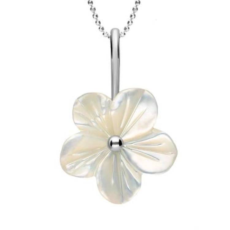 Sterling Silver White Mother of Pearl Tuberose 22mm Desert Rose Necklace - Silver