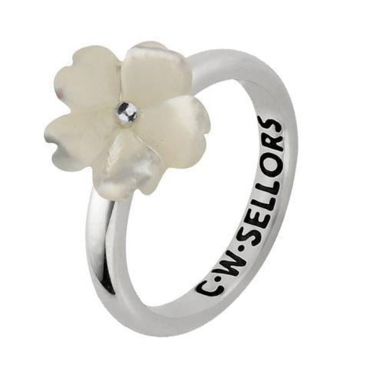 Sterling Silver White Mother of Pearl Tuberose 10mm Gypsophila Ring - Silver