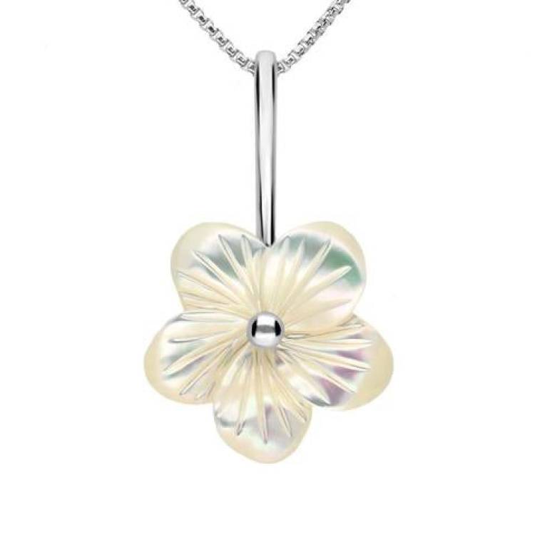 Sterling Silver White Mother of Pearl Tuberose 20mm Pansy Necklace - Silver