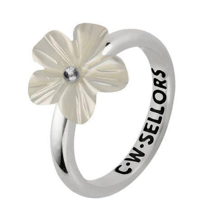Sterling Silver White Mother of Pearl Tuberose 12mm Desert Rose Ring - Silver