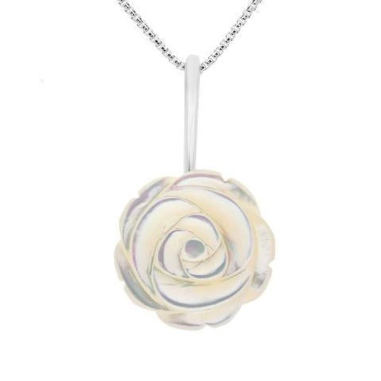 Sterling Silver White Mother of Pearl Tuberose 18mm Rose Necklace - Silver