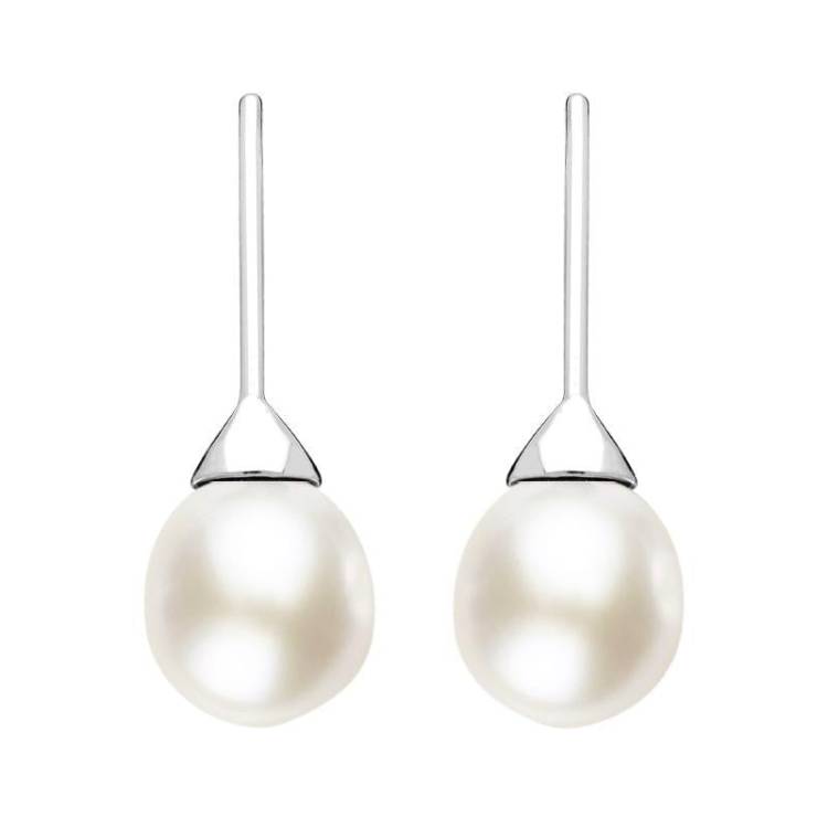 Sterling Silver White Pearl Hook Drop Earrings