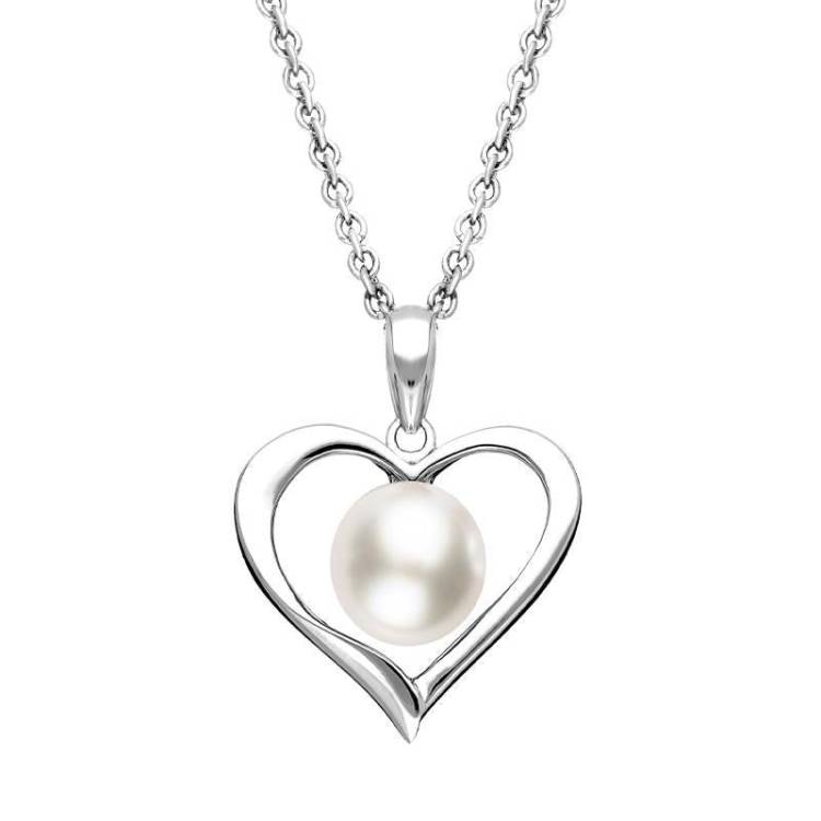 Sterling Silver White Pearl Open Heart Necklace