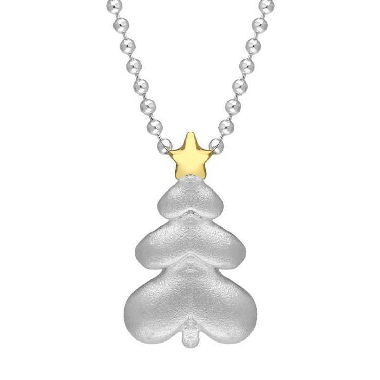 Yellow Gold Plated Sterling SilverChristmas Tree Star Necklace - Option1 Value Yellow Gold
