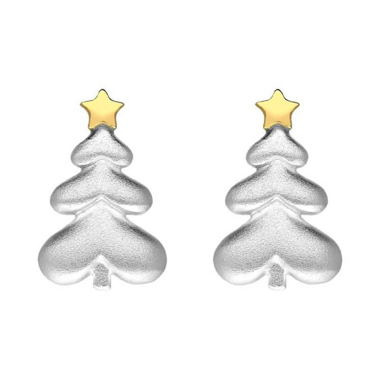 Yellow Gold Plated Sterling SilverChristmas Tree Star Stud Earrings - Option1 Value Yellow Gold