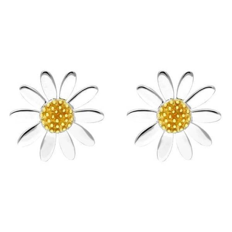 Yellow Gold Plated Sterling Silver Large Daisy Stud Earrings
