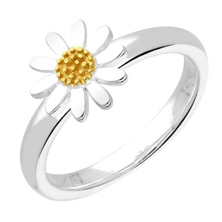Yellow Gold Plated Sterling Silver Light Petal Daisy Ring - Option1 Value Yellow Gold