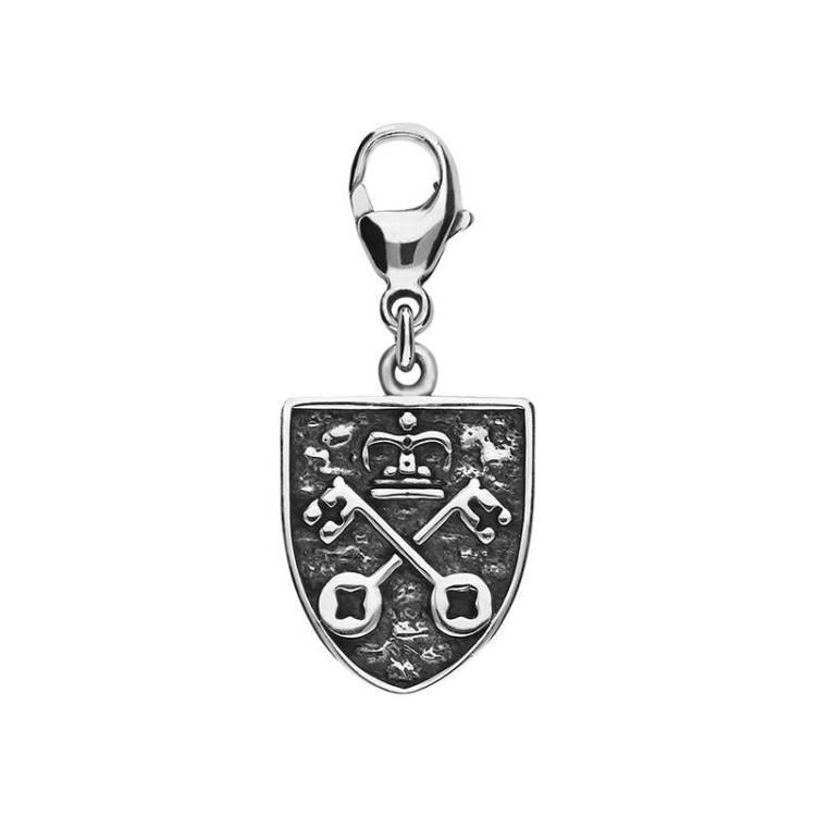 Sterling Silver York Minster Cross Key and Rose Shield Lobster Clasp Charm - Silver