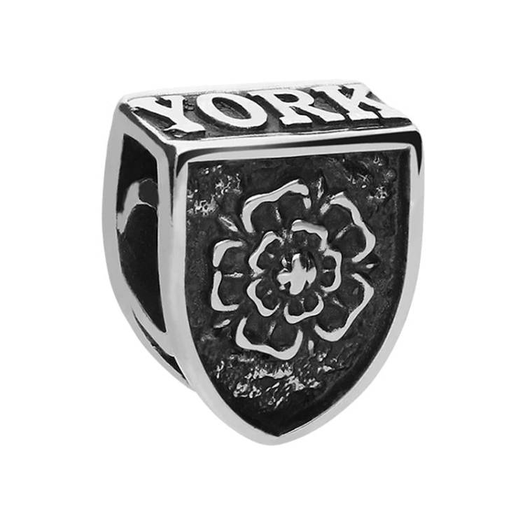 Sterling Silver York Minster Cross Key and Rose Tube Charm - Silver