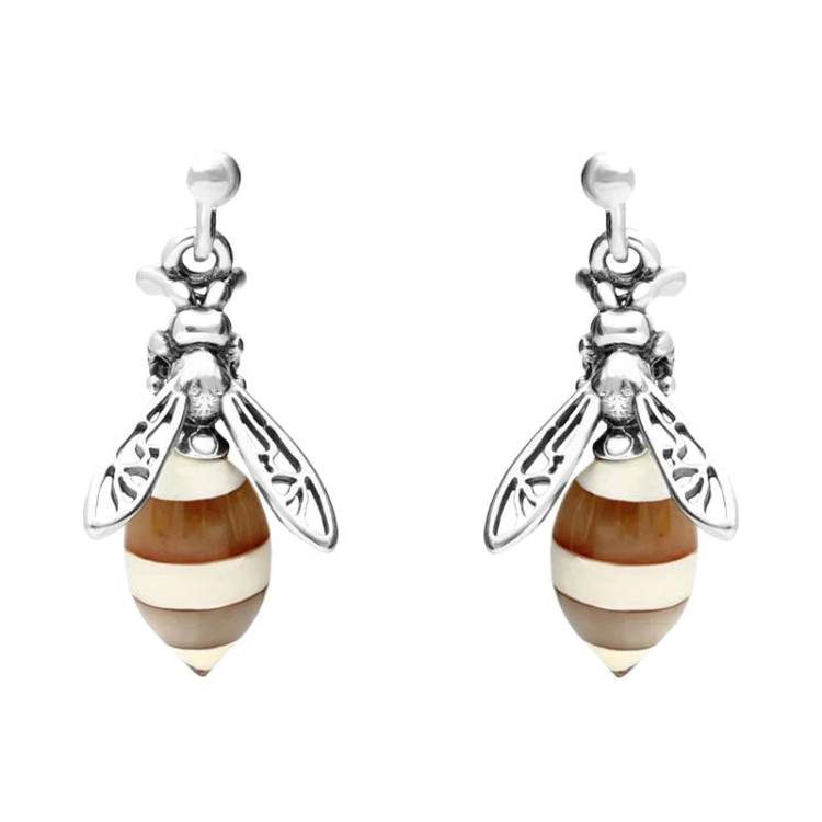 Sterling Silver Amber Small Bee Drop Earrings