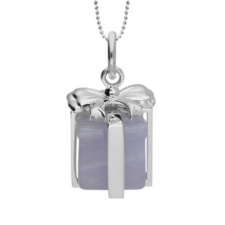 Sterling Silver and Chalcedony Christmas Present Necklace - Option1 Value Silver