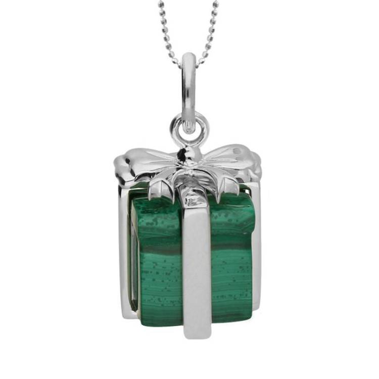 Sterling Silver and Malachite Christmas Present Necklace - Option1 Value Silver