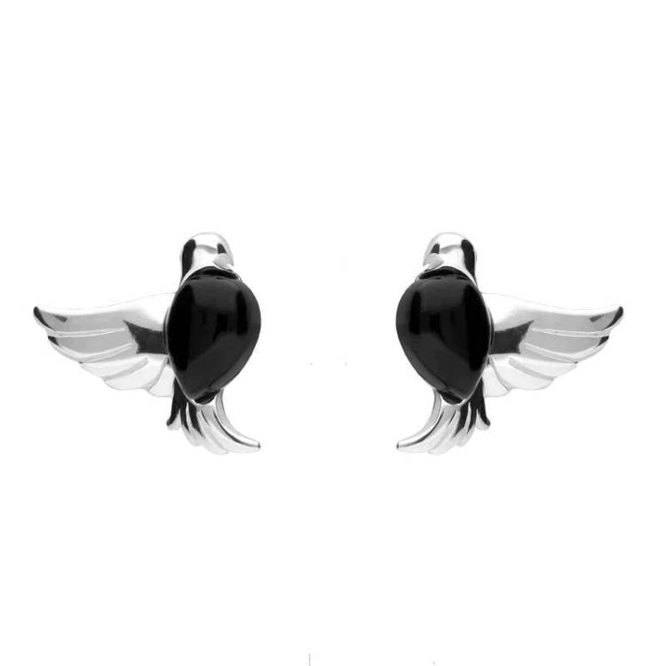 Sterling Silver Whitby Jet Bird Stud Earrings