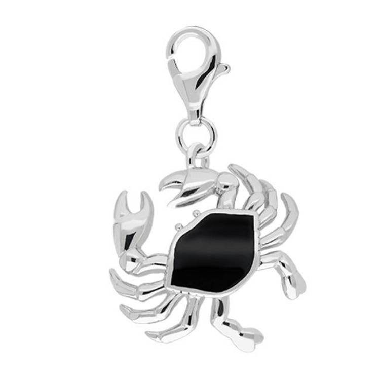 Sterling Silver Whitby Jet Crab Charm - Silver