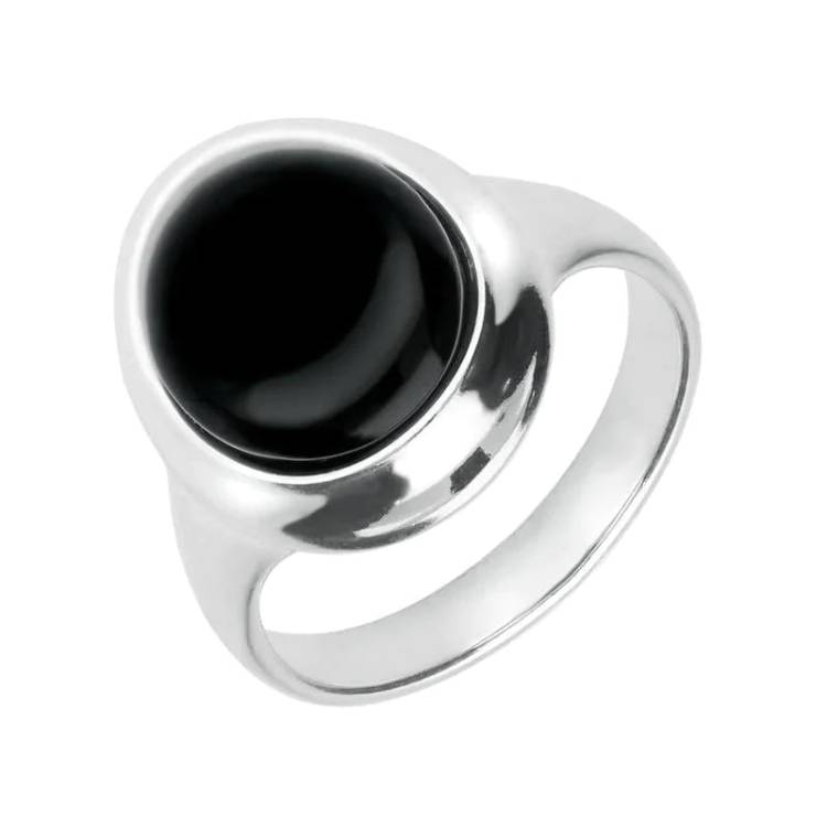 Sterling Silver Whitby Jet Oval Framed Ring - Silver