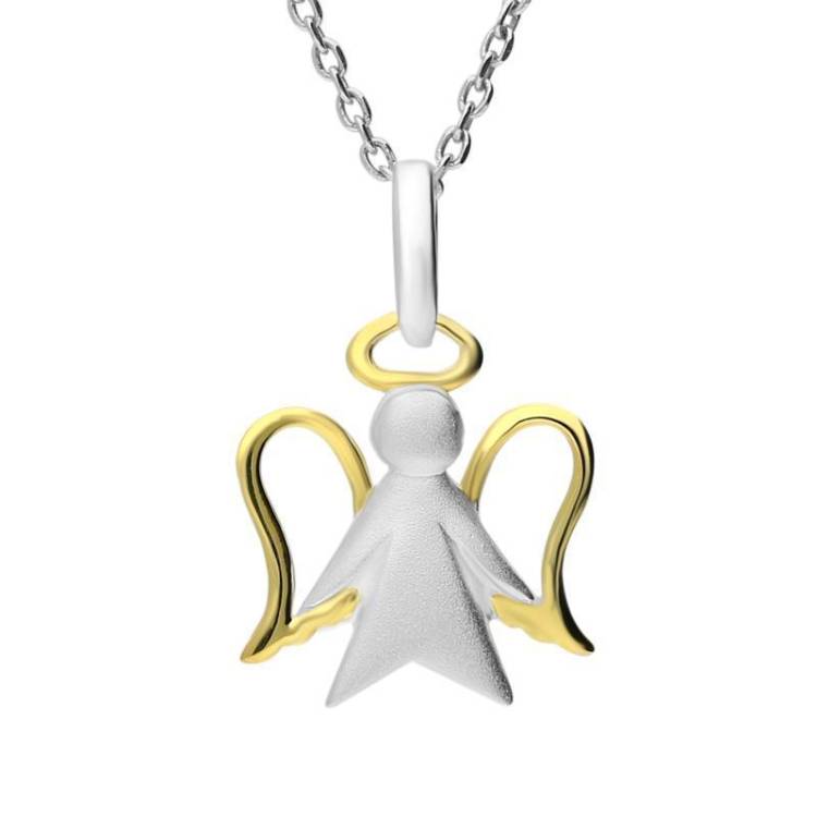 Sterling Silver Yellow Gold Plated Angel Necklace - Option1 Value Yellow Gold