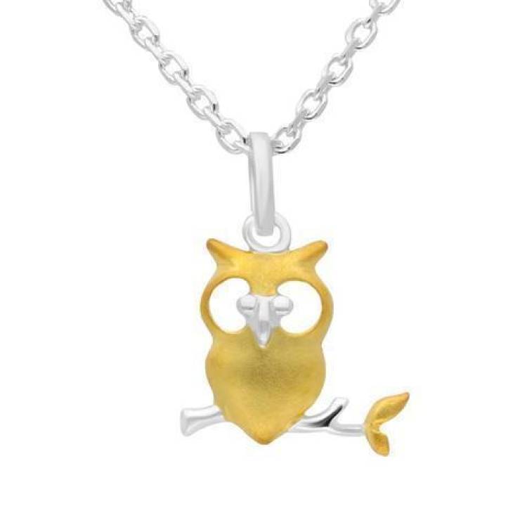 Yellow Gold Sterling Silver Plated Owl Necklace - Option1 Value Yellow Gold