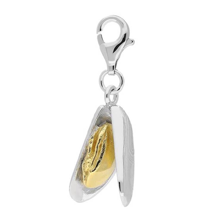Sterling Silver and Yellow Gold Plated Clam Shell Charm - Yellow Gold