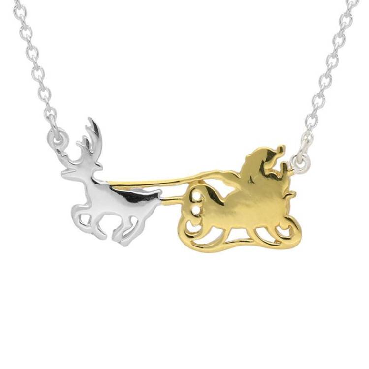 Yellow Gold Plated Sterling Silver Santa's Sleigh Necklace - Option1 Value Yellow Gold