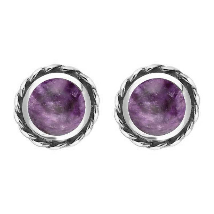 Sterling Silver Blue John Round Twist Edge Stud Earrings