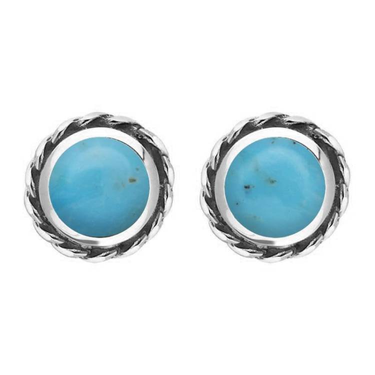 Sterling Silver Turquoise Round Twist Edge Stud Earrings