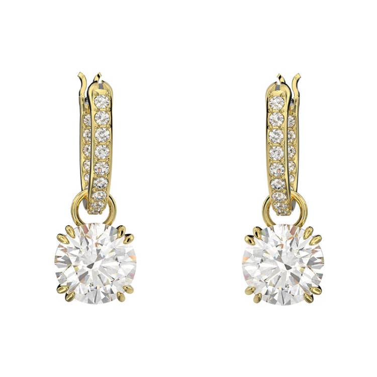 Swarovski Constella Gold Tone Plated White Crystal Pave Drop Earrings - Gold